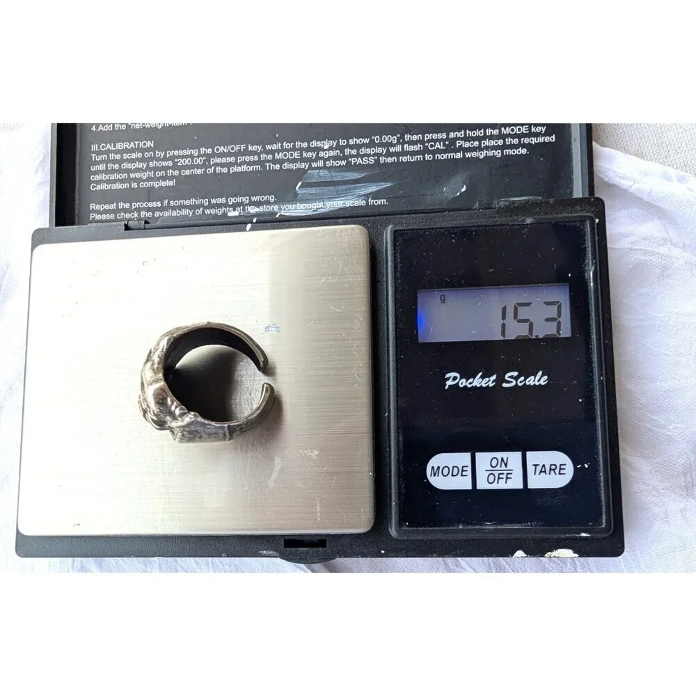 Vintage Silver Skull Ring Abstract Biker Style size 8 Gothic Chunky Adjustable